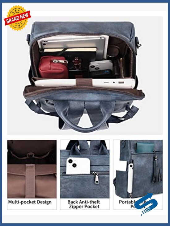 15.6 Inch PU Leather Laptop Backpack for Travel and Work